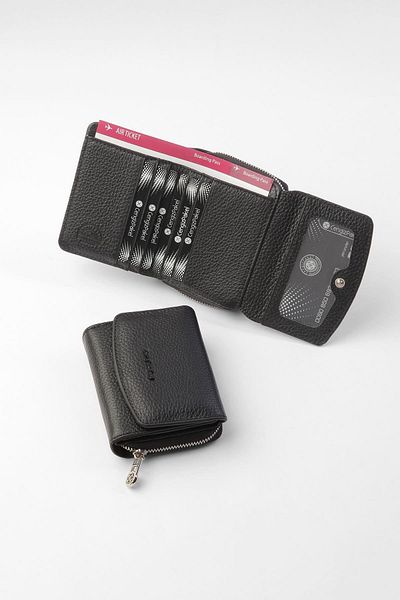 CENGİZ PAKEL Cengiz Pakel Women's Genuine Leather Mini Horizontal Snap Wallet/Portfolio - 65288 - Black