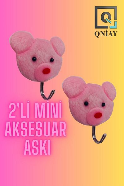QNİAY إكسسوار تيدي بير صغير وردي مكون من قطعتين - مع سلسلة مفاتيح ودمية دب