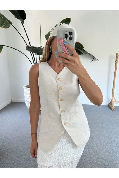 My Blog Metal Beige Vest - Buttoned Design