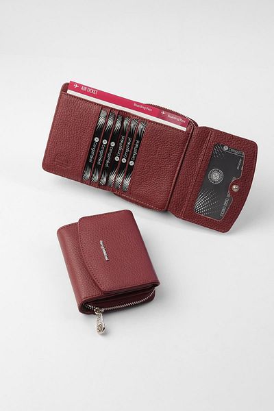 CENGİZ PAKEL Cengiz Pakel Women's Genuine Leather Mini Horizontal Snap Wallet/Portfolio - 65288 - Claret Red
