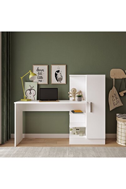 L'occi Concept Luke 152 Cm Çalışma Masası Kitaplık Raflı Kapaklı Beyaz Lk2-w