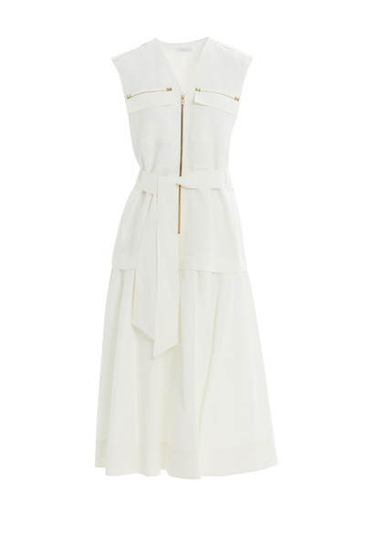 GİZİA Dikiş Detaylı Cep Kenarı İşlemeli Ekru Elbise