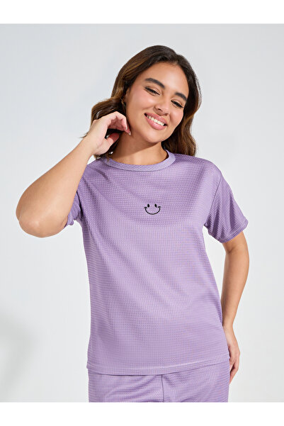 Take Two By Styli Embroidery Detail Textured T-Shirt & Pyjama Set