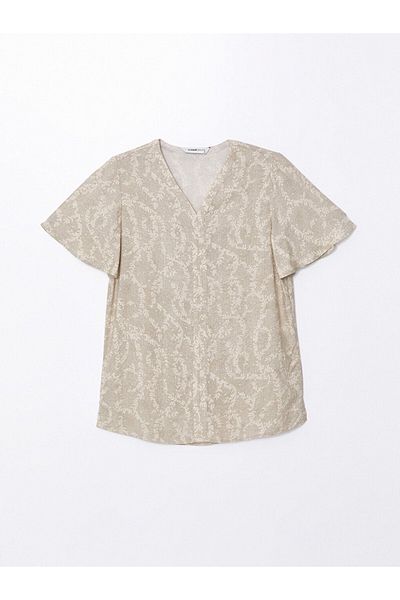 LC Waikiki Γυναικεία μπλούζα LCW V-Neck Print - Κοντό μανίκι