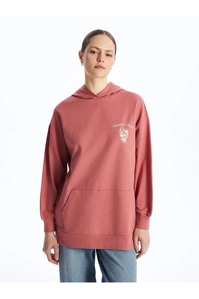 LC Waikiki LCW Modest Hooded Bedruckte Oversize Damen-Sweatshirt-Tunika