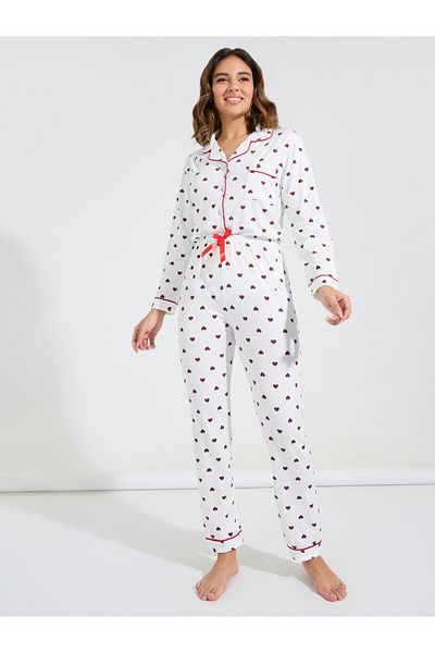 Styli AOP Heart Piped Shirt & Pyjama Set