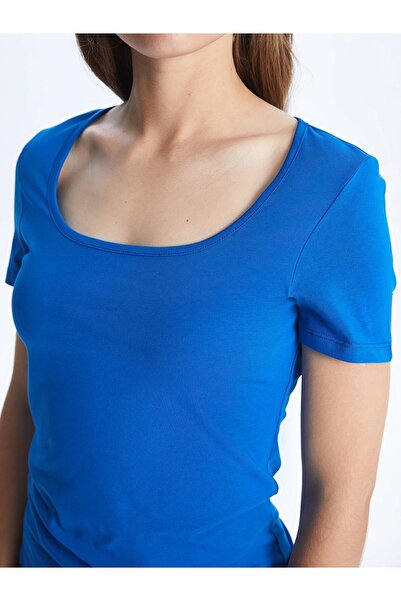 LC Waikiki Dámské tričko LCW ECO s výstřihem do U, jednoduché, s krátkým rukávem