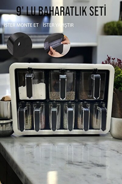 Citim 9-Piece Spice Bowl Set - With Labels and Lids, Self-Adhesive Spoon