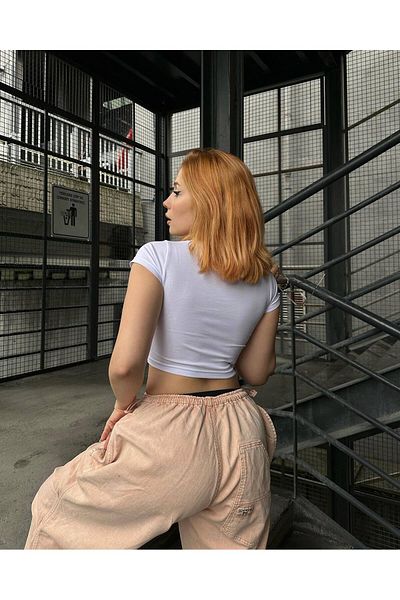 Bengi Clothing Λευκό εμπριμέ γυναικείο Crop Top - Y2k κοντομάνικη μπλούζα