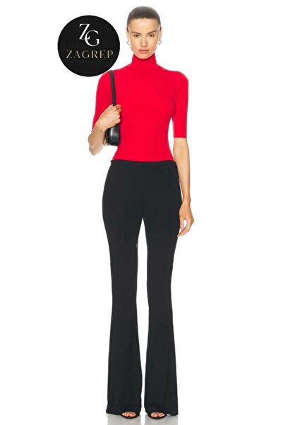 Zagrep Red Short Sleeve Turtleneck Women's Blouse