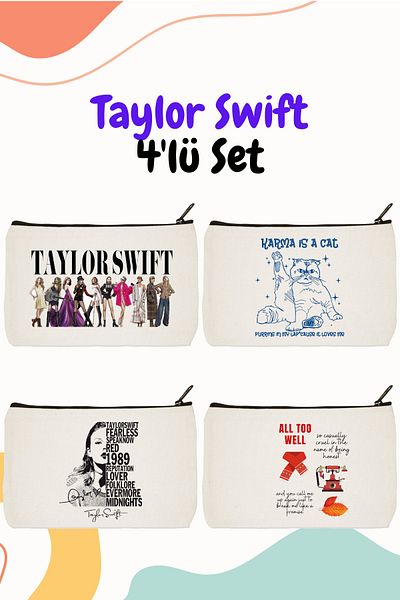 designedfy Set de machiaj din 4 piese cu imprimeu Taylor Swift - Suport pentru creion și portofel