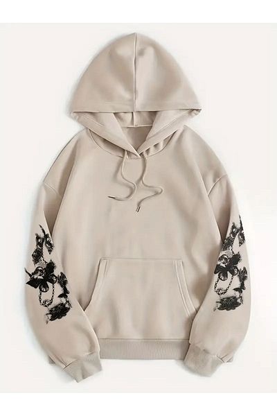 NOFLEN Φούτερ με κουκούλα Unisex μπεζ με στάμπα με κουκούλα