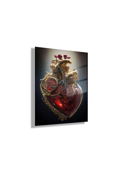 GAAGART Tempered Glass Cardiology Polyclinic Table Gold Red Heart