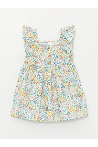 LC Waikiki Kare Yaka Desenli Kız Bebek Elbise