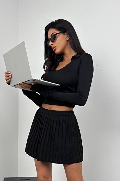 vuvutasarım New Season Women's Long Sleeve V Neck Bodice Detailedsweatshirt Blouse 24S15013