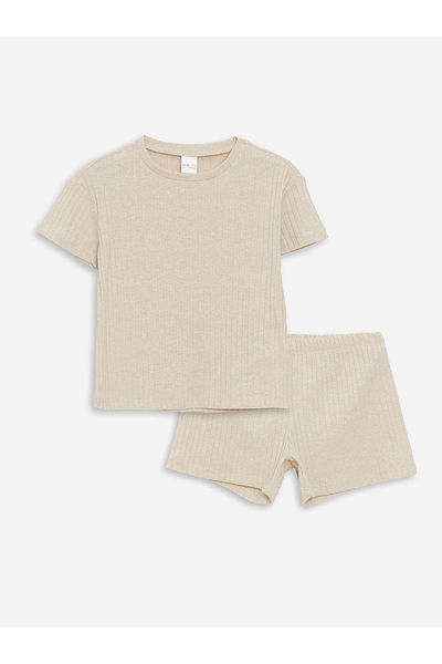 LC Waikiki Crew Neck Short Sleeve Girl's Pajama Set with Shorts