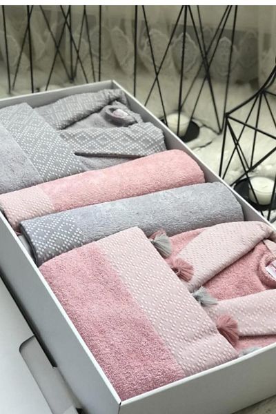Zeynep Tekstil Sapphire 8 Piece Family Bathrobe Set - Boxed