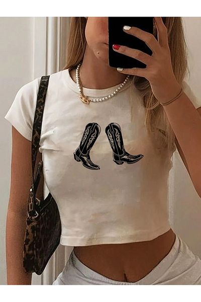 Bengi Clothing Y2k Printed Γυναικείο Crop Top - Μπλούζα με κοντό μανίκι