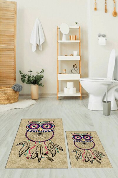 EY HOME Ψηφιακό σετ τουαλέτας με διπλό χαλάκι μπάνιου με αντιολισθητικό σχέδιο κουκουβάγιας που πλένεται με τύπωμα φορές