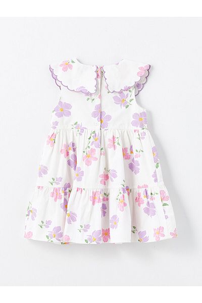 LC Waikiki Poplin Floral Patterned Baby Collar Baby Girl Dress
