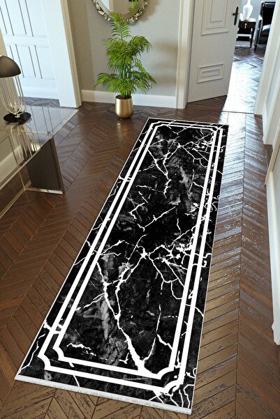 10 Post Online Μαρμάρινο Μαύρο Λευκό Αντιολισθητικό Χαλάκι - Λεπτό χαλί διαδρ...