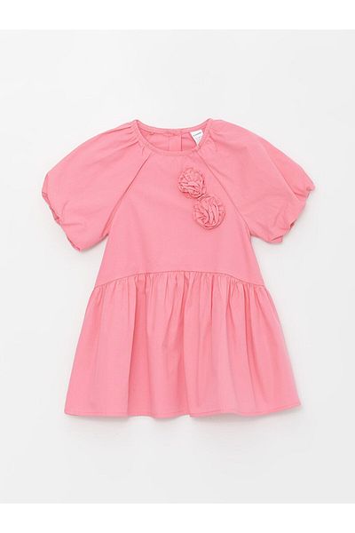 LC Waikiki Crew Neck Short Sleeve Baby Girl Poplin Dress