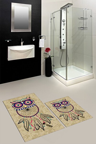 EY HOME Ψηφιακό σετ τουαλέτας με διπλό χαλάκι μπάνιου με αντιολισθητικό σχέδιο κουκουβάγιας που πλένεται με τύπωμα φορές