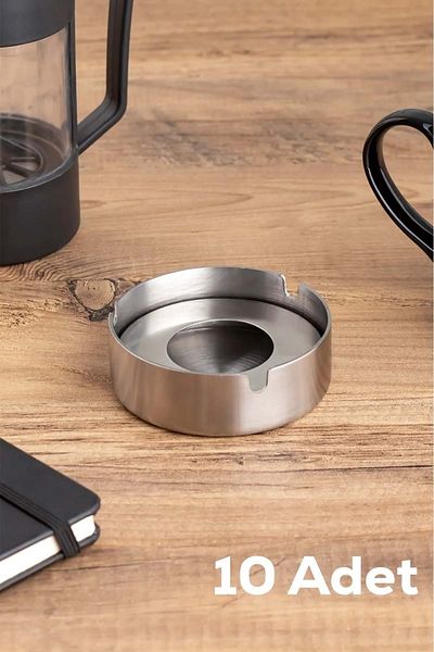 Doğuş Mutfak 8 Cm Chrome Ashtray - Stainless Steel Ash Tray with Lid, 10-PCS