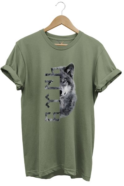 WİDİ Türkiye Bozkurt Göktürkçe Τουρκική γραφή και Wolf printed Regular Fit 100% βαμβακερό μπλουζάκι χακί