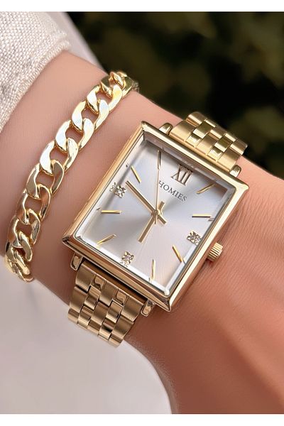 Homies New Season HOMİES ORIGINAL Square Large Case Women's Watch Bracelet Gift