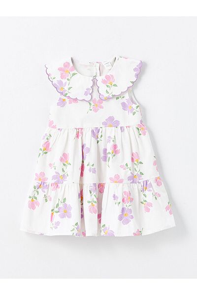 LC Waikiki Poplin Floral Patterned Baby Collar Baby Girl Dress