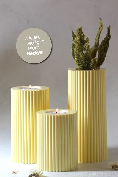 PRİME HOME 3 Lü Sarı Mumluk Dekoratif  Tealight Set Mum Abs Plastik