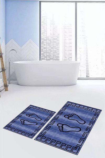 EY HOME Set de scaune de toaletă dublu pentru baie, cu model de amprentă, lavabil, imprimat, KLOZET-19-ALBASTRU,
