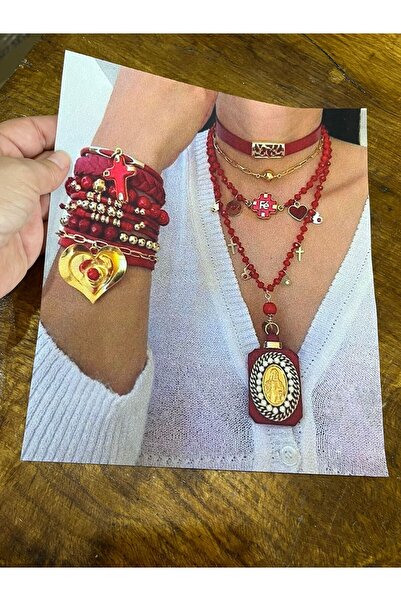 Gönülden Tasarım Crvena vezena vizuelna aplikacija za žene - 23x19 cm