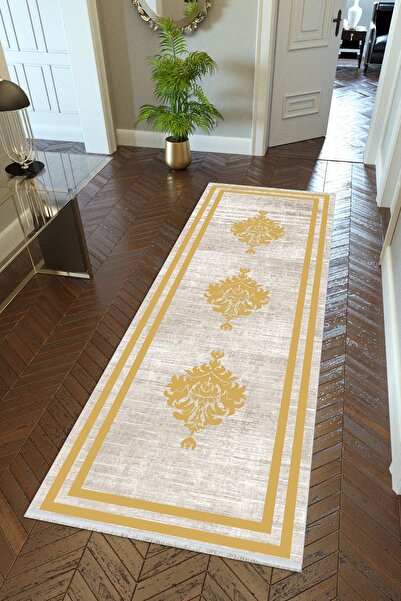10 Post Online Orange Gray Gold Non-Slip Base - Cutting Washable Thin Digital Printed Runner Carpet