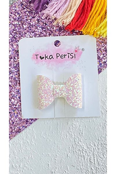 Toka Perisi Ebruli Pembe Glittery Mini Fiyonk Saçsız Bebek Tokası 5cm
