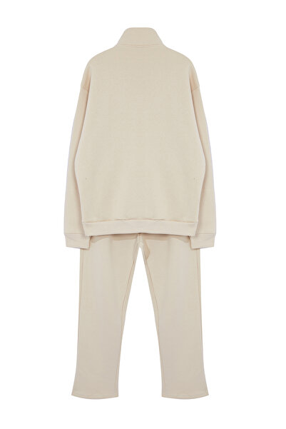 Trendyol Collection ΣΕΤ φόρμας φόρμας BEigE Stand Collar OvErsizE ZippErEd - TMNAW25EM00001