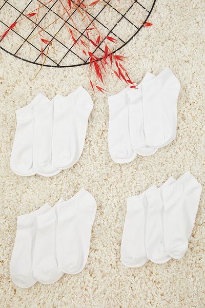 Trendyol Collection White 12 Pack Cotton Socket Length Knitted Socks Tedaw25Co00002