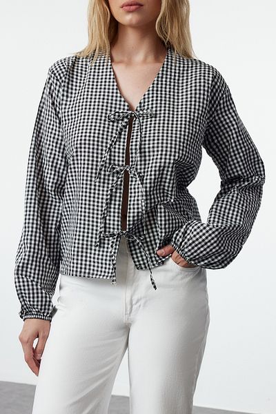 Edit by Trendyol Multicolored Front Tie Woven Shirt Tedss24Go00001