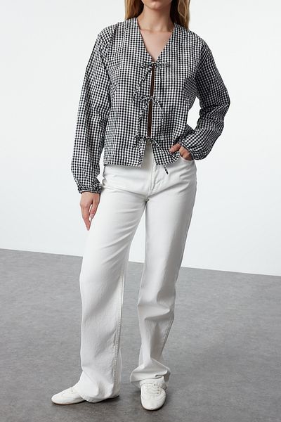 Edit by Trendyol Multicolored Front Tie Woven Shirt Tedss24Go00001
