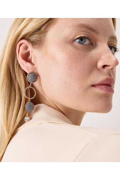 İpekyol Houndstooth Pattern Dangle Earrings