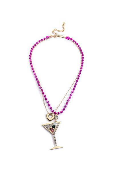 Twist Metal Necklace Set - Crystal Stone Detailed
