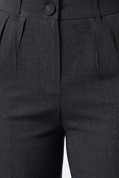 Trendyol Collection Antracitová plisovaná elastická záda rovný/rovný střih tkané kalhoty Twoaw25Pl00048