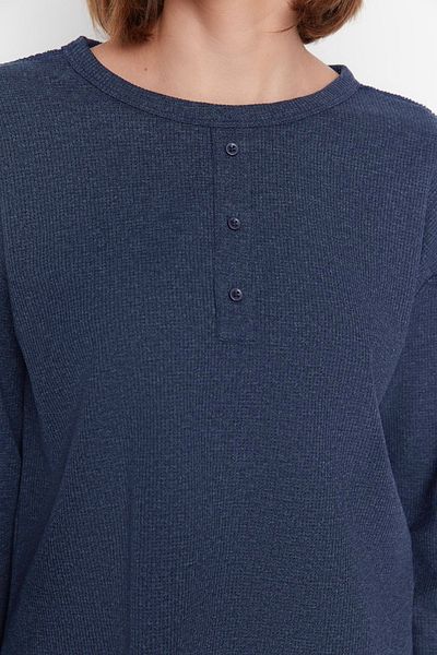 Trendyol Collection Indigó kötött pizsama szett gofripatkával - THMAW23PT00228