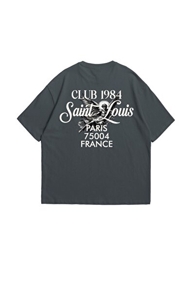 Sekizbiraltı تي شيرت للجنسين بطبعة سانت لويس بلون مدخن