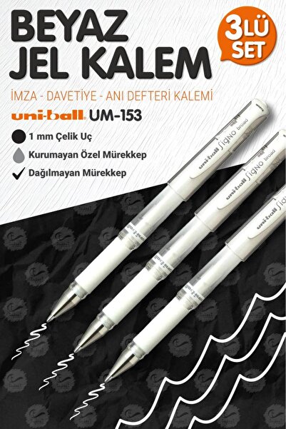 t tuğset etiket Uni-ball Um-153 Signo Broad Roller Kalem Beyaz 3 Adet1.0 Mm D...