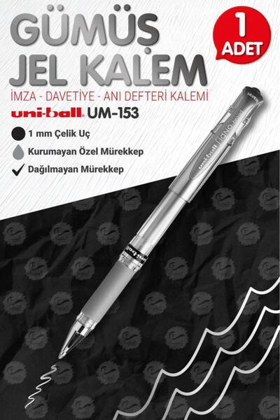 t tuğset etiket Uni-ball Um-153 Signo Broad Roller Kalem Gümüş1.0 Mm Davetiye...