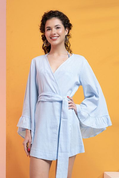 XCLSV Kimono 100% bumbac cu volan și centură