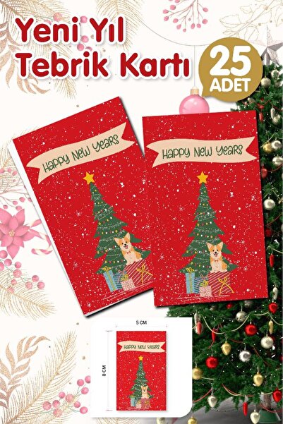 t tuğset etiket Yılbaşı Hediye Kartı - Yeni Yıl Tebrik Kartı - Yeni Yıl Kartpostal  Happy New Year Not Kartı 25 Adet