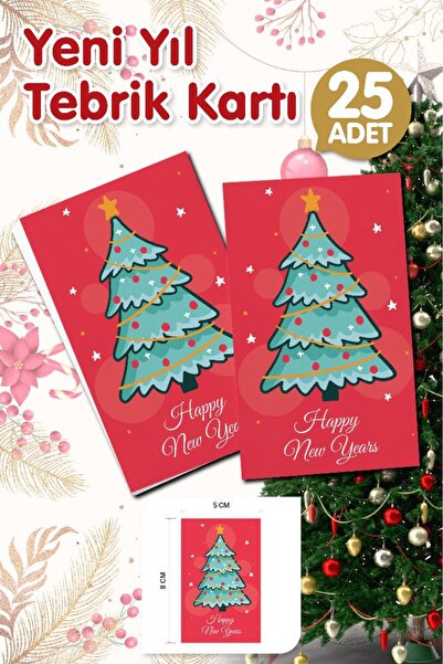 t tuğset etiket Yılbaşı Hediye Kartı - Yeni Yıl Tebrik Kartı - Yeni Yıl Kartpostal  Happy New Year Not Kartı 25 Adet